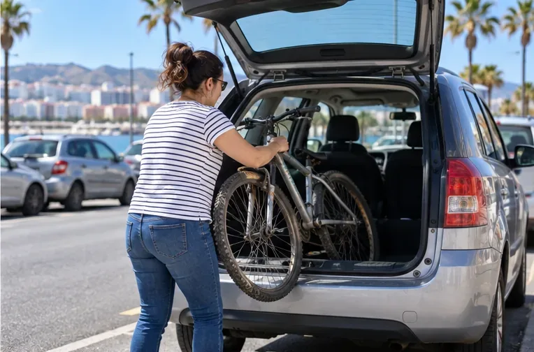 Una persona introduce una bicicleta en el maletero de un coche para trasladarla a una instalación autorizada