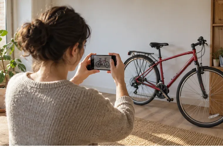 Una persona fotografía una bicicleta para preparar una publicación de reutilización