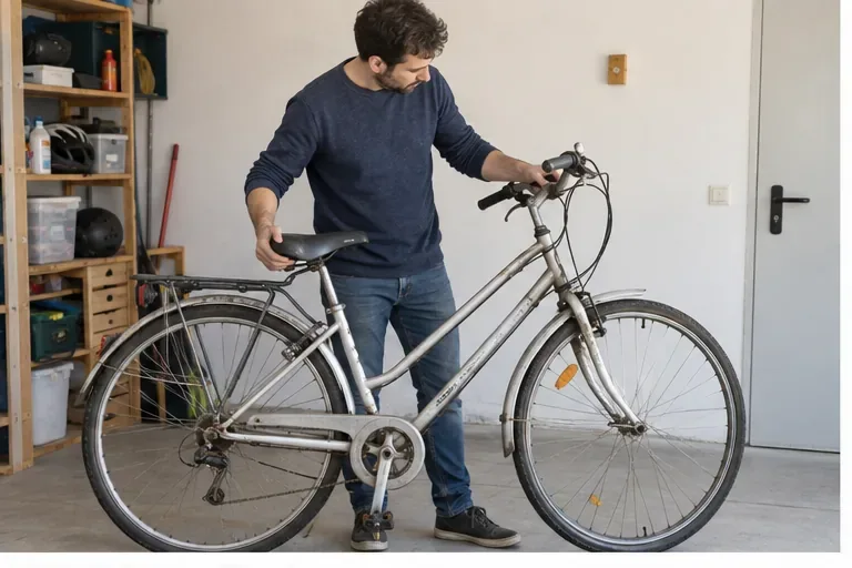 Persona revisando una bicicleta usada antes de decidir si repararla o llevarla al punto limpio