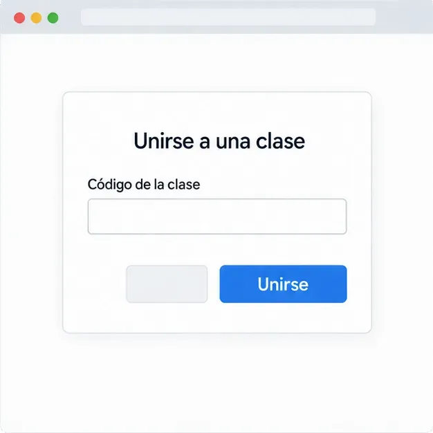 Ventana conceptual Unirse a una clase con un campo Código de la clase y el botón Unirse