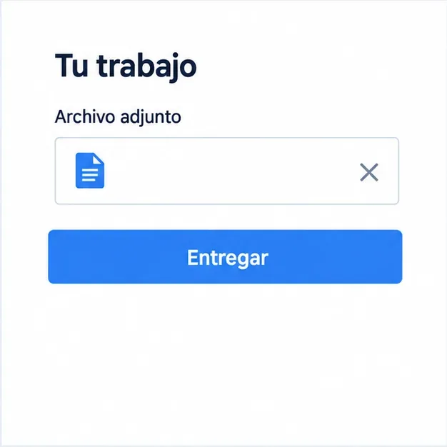 Vista conceptual Tu trabajo con un archivo adjunto y el botón Entregar
