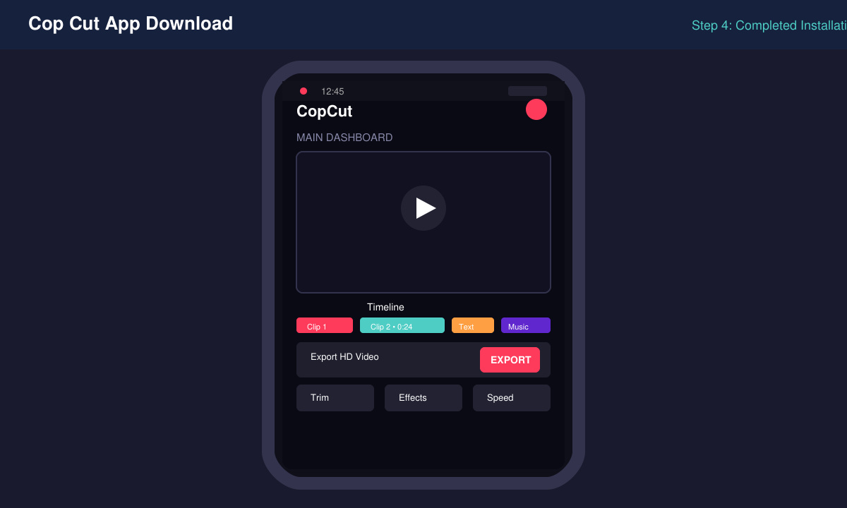 Final screen of the Cop Cut app open on an Android device with the home editing interface visible