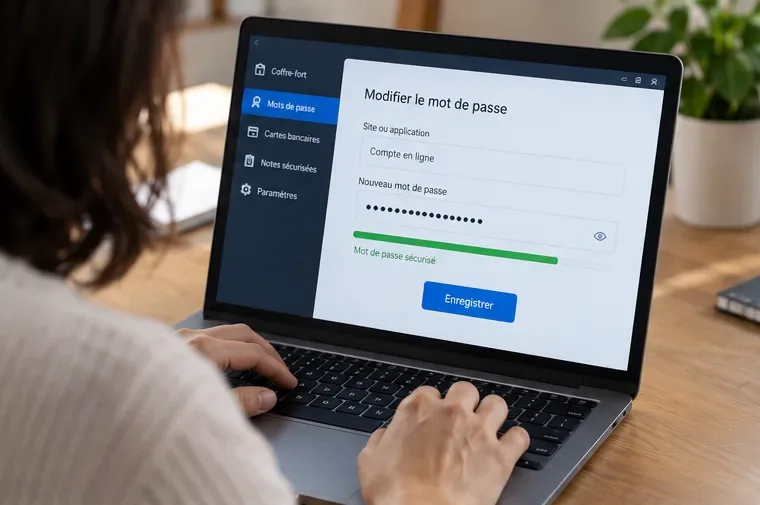 Une personne modifie le mot de passe d’un compte sur un ordinateur portable