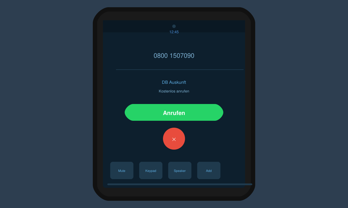 Nahaufnahme eines Telefons mit gewählter Nummer 0800 1507090 auf dem Display