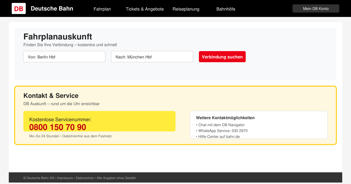 Db auskunft telefonnummer kostenlos