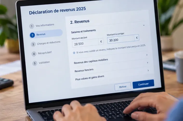 Écran illustrant la saisie d’un montant de revenu corrigé dans une déclaration de revenus