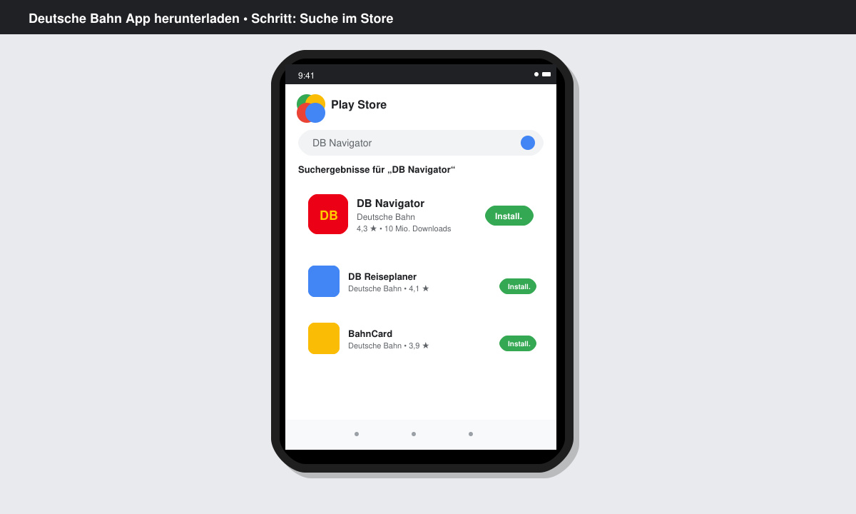 Suche nach DB Navigator im Google Play Store
