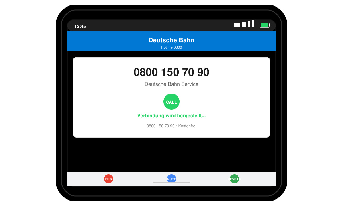 Nahaufnahme eines Smartphone-Displays beim Wählen der Nummer 0800 150 70 90