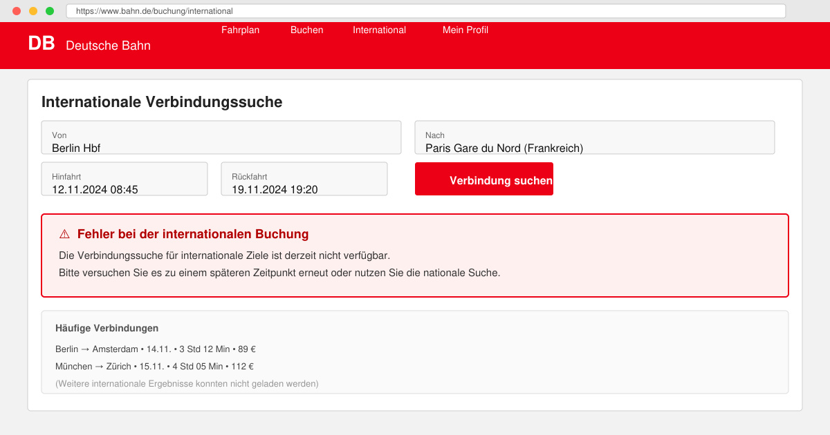 Deutsche bahn internationale buchung funktioniert nicht