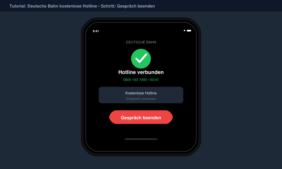 Bestätigungsbildschirm auf dem Smartphone mit erfolgreicher Hotline-Verbindung
