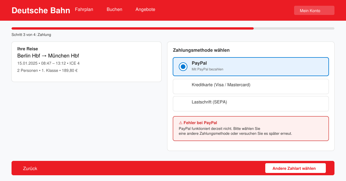 Deutsche bahn paypal funktioniert nicht