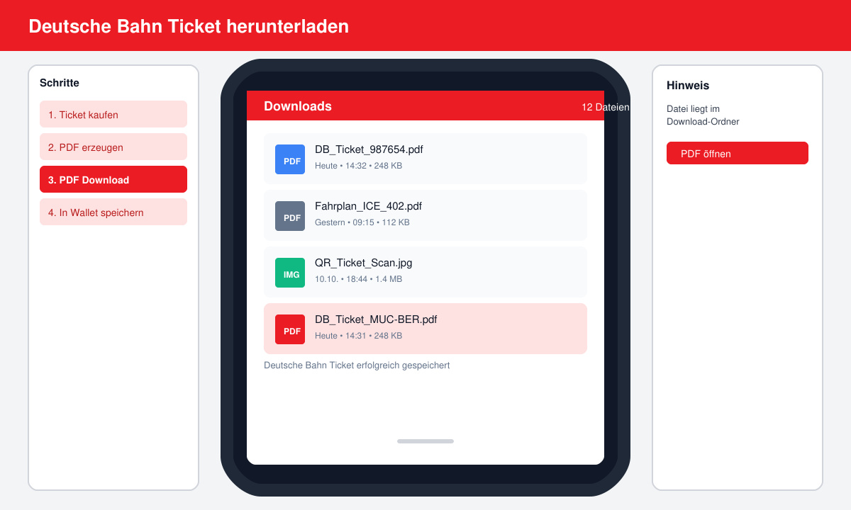 Deutsche Bahn Ticket als PDF erfolgreich heruntergeladen