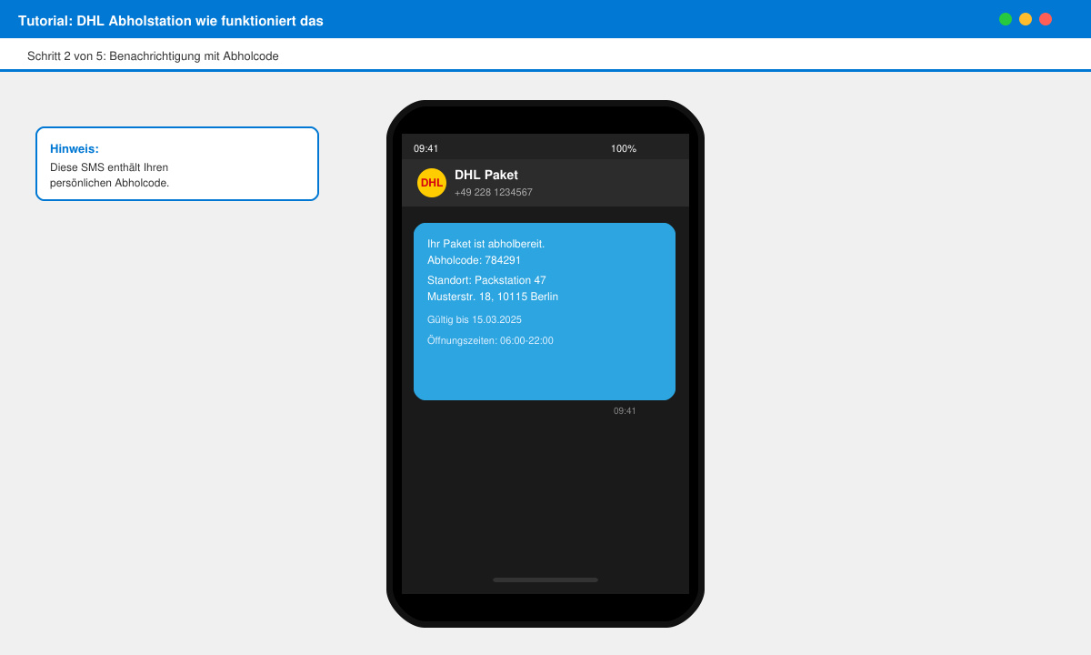 Smartphone-Display mit DHL-Benachrichtigung und Abholcode
