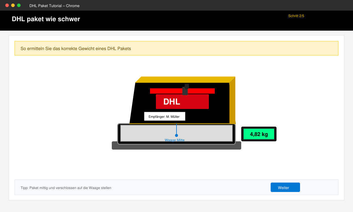 Verschlossenes DHL Paket liegt auf einer digitalen Waage