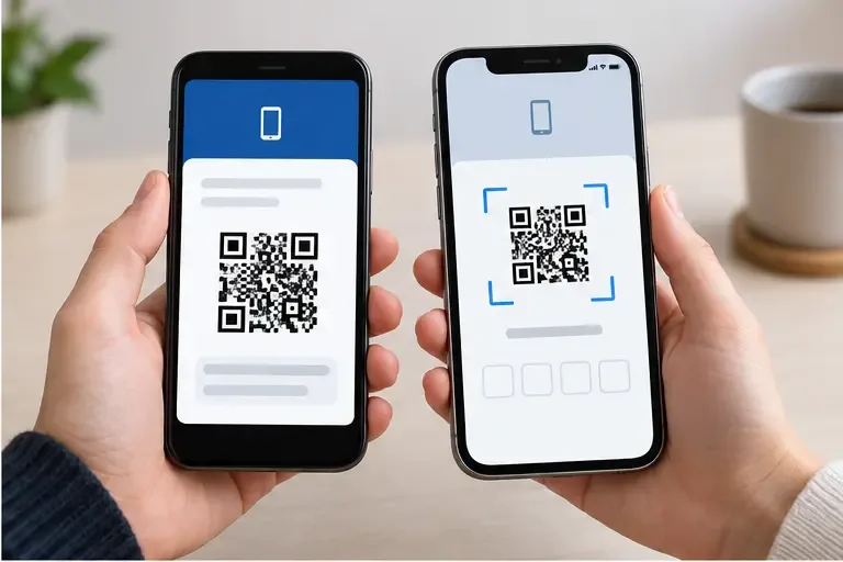 Twee smartphones met een generieke koppel- en QR-codeweergave voor het activeren van een beveiligde app