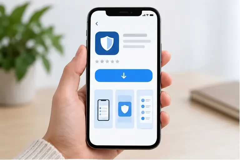 Nieuwe smartphone met een generiek scherm voor het installeren van een beveiligde overheidsapp