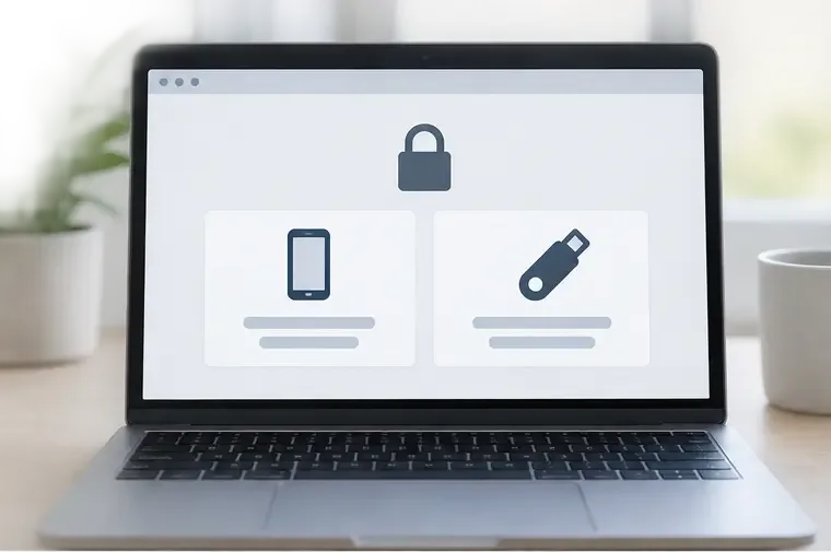 Laptop met een neutrale beveiligde inlogpagina en twee pictogrammen voor verschillende inlogmethoden