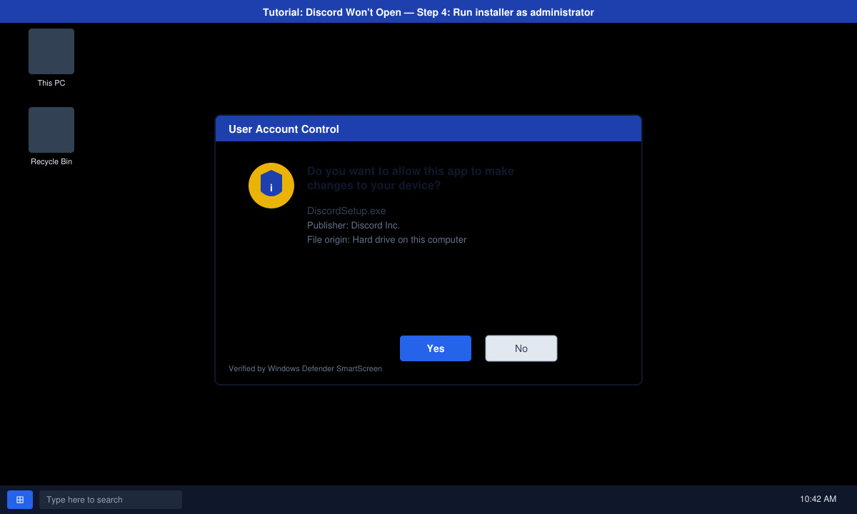 Windows UAC prompt for Discord installer run as administrator