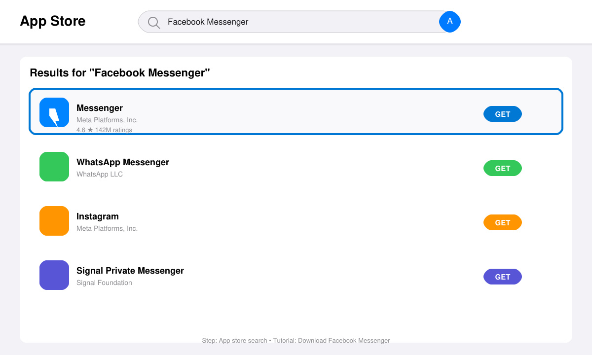 App store search results showing Download Download Facebook Messenger