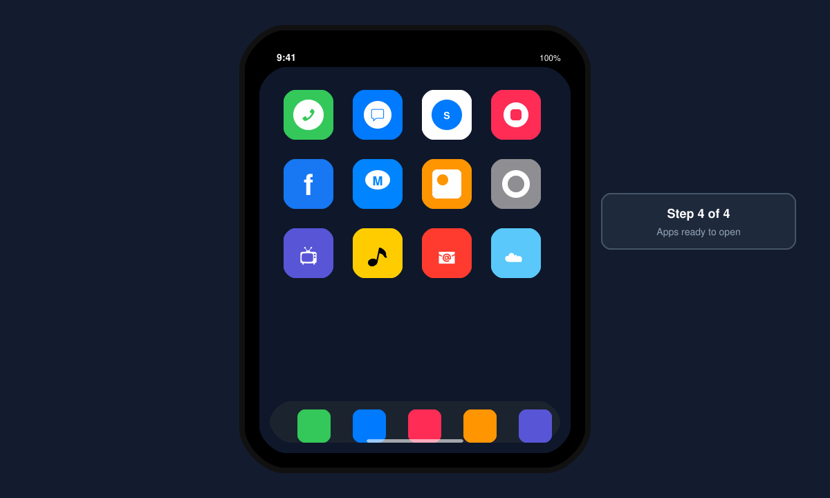Phone home screen after installation with both Facebook and Messenger icons installed and ready to open