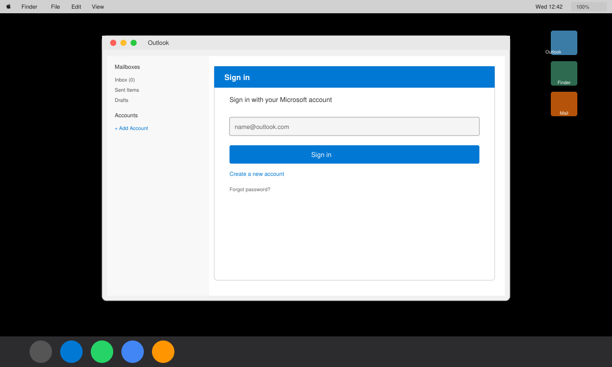 Outlook welcome screen after installation on Mac