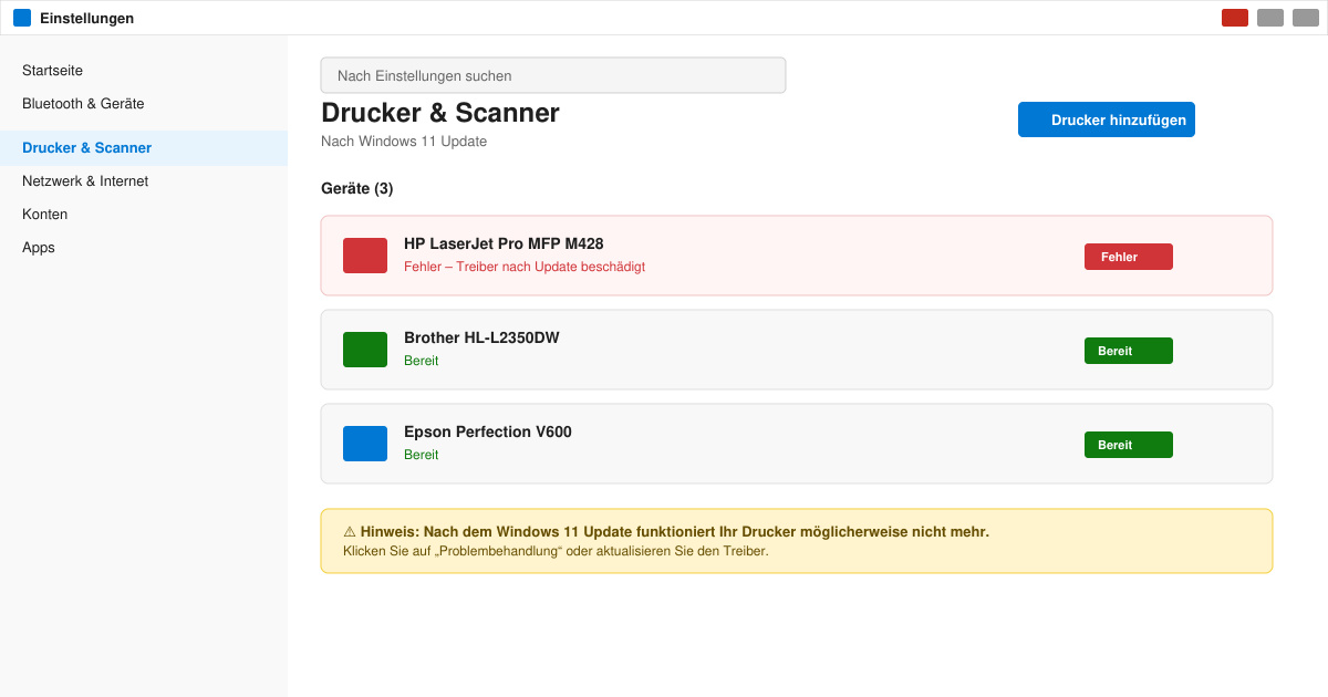 Drucker funktioniert nicht nach Windows 11 update