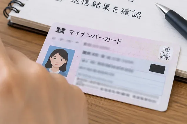 スマホ申告の準備としてマイナンバーカードを机の上で確認している様子