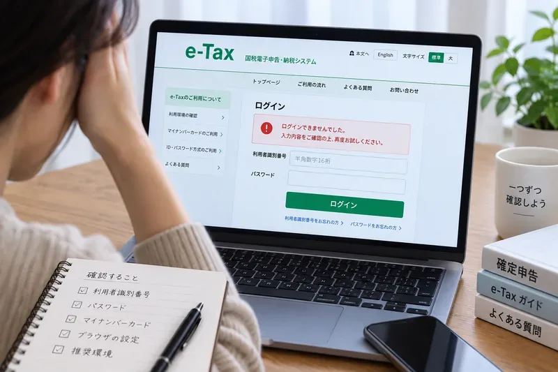 e-Taxにログインできない原因と対処法｜マイナンバーカード・暗証番号・利用環境を順番に確認