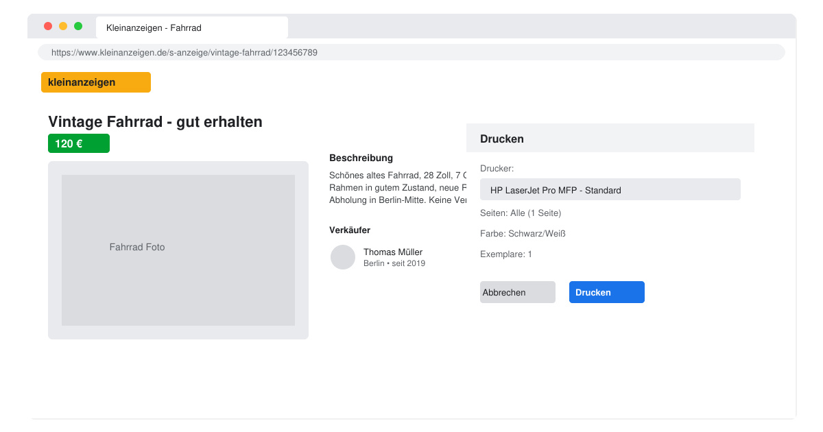 Ebay kleinanzeigen anzeige ausdrucken