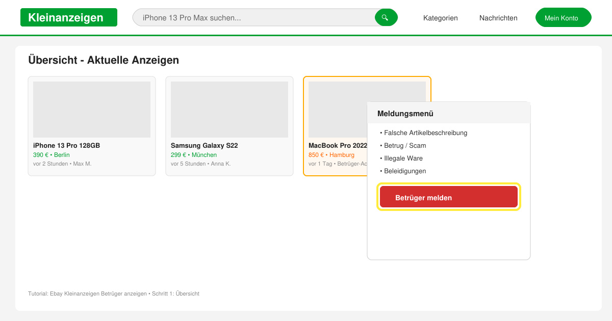 Ebay kleinanzeigen betrüger anzeigen