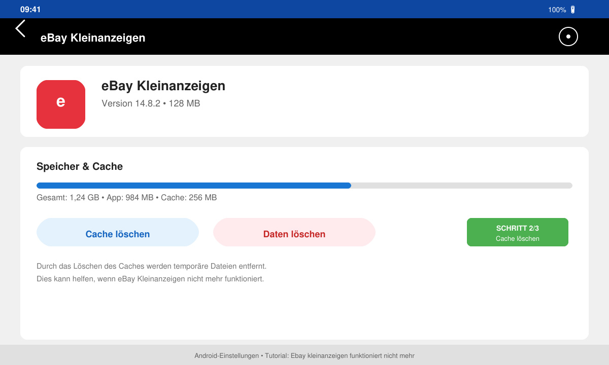 Android-Einstellungen mit Option zum Löschen des App-Caches