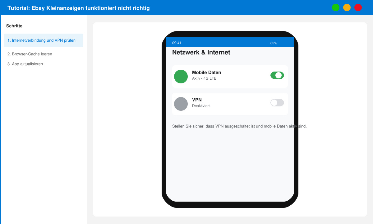 Smartphone-Einstellungsmenü mit deaktiviertem VPN und aktiver mobiler Datenverbindung
