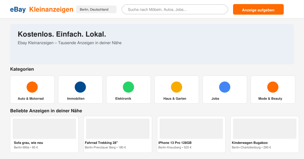Ebay kleinanzeigen kostenlos einfach lokal anzeigen
