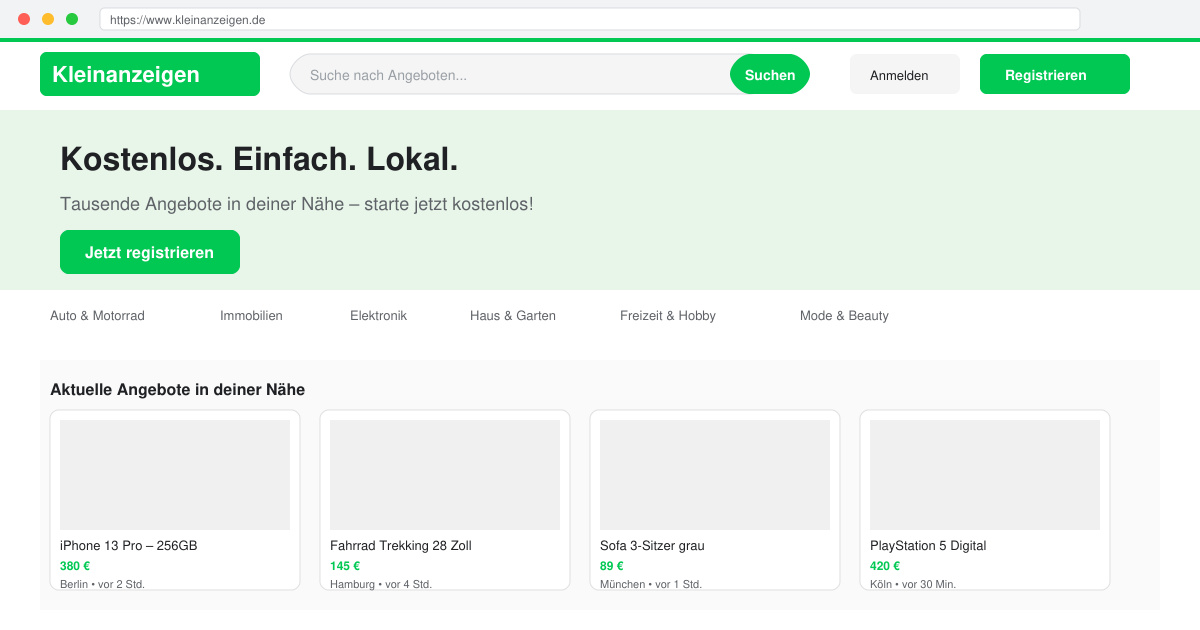 Ebay kleinanzeigen registrieren kostenlos