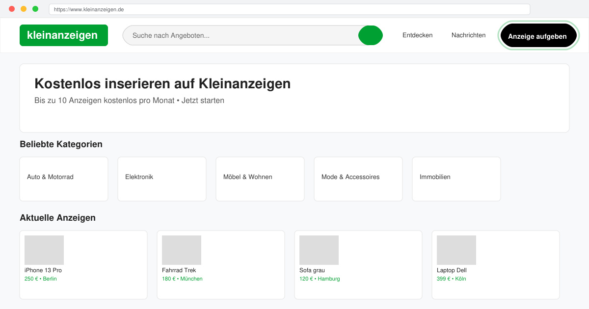 Ebay kleinanzeigen wie viele anzeigen kostenlos