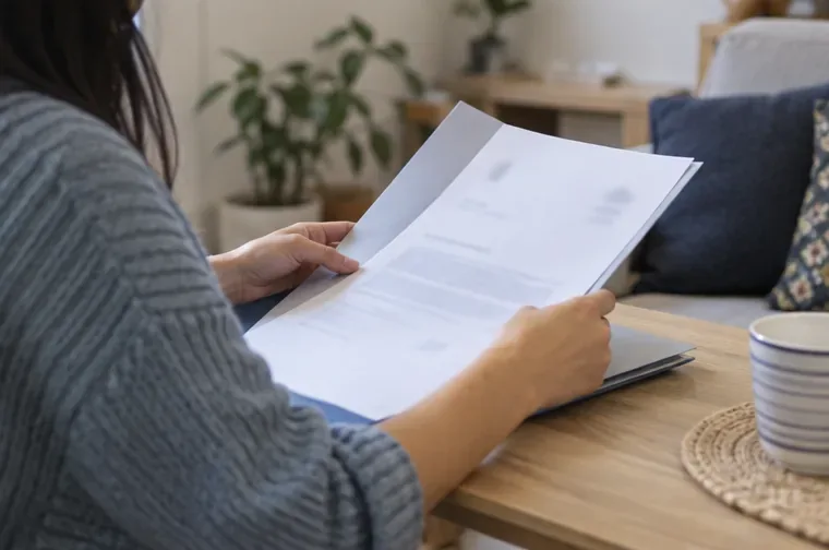 Una persona revisa un documento de empadronamiento con los datos personales desenfocados