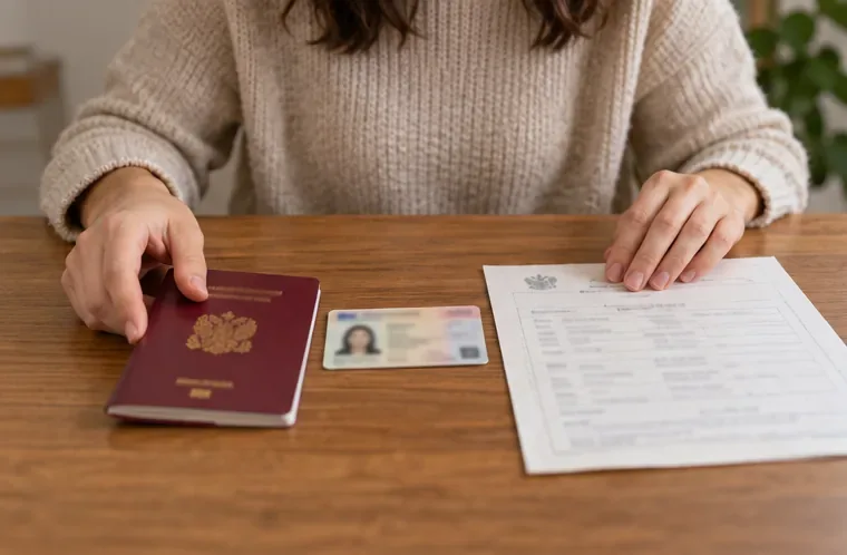 Una persona coloca un pasaporte, una tarjeta de identidad y un formulario sobre una mesa, documentos que conviene preparar para solicitar el alta padronal