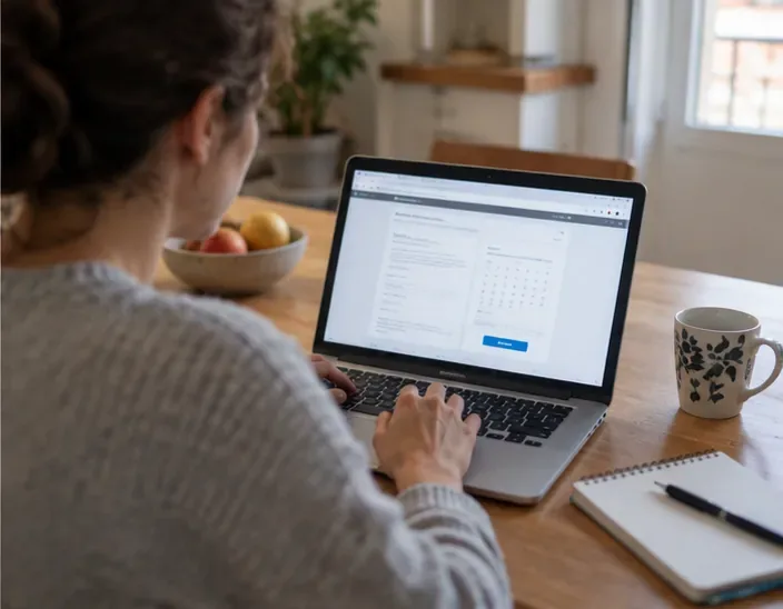 Une habitante utilise un ordinateur portable pour organiser un rendez-vous de collecte de mobilier encombrant