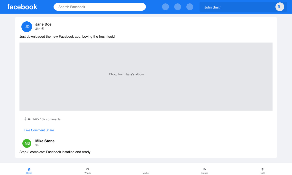 Facebook app home screen after successful Face Book Download Free