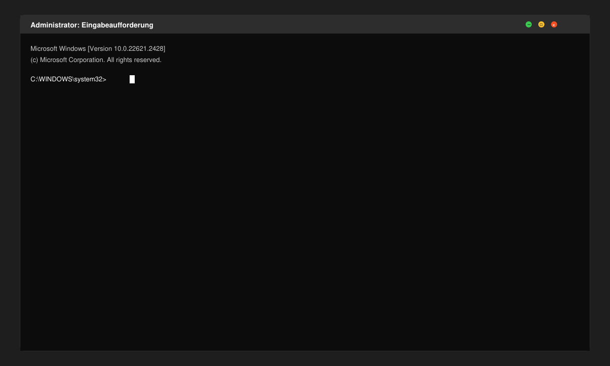 Eingabeaufforderung als Administrator geöffnet mit sichtbarem Prompt