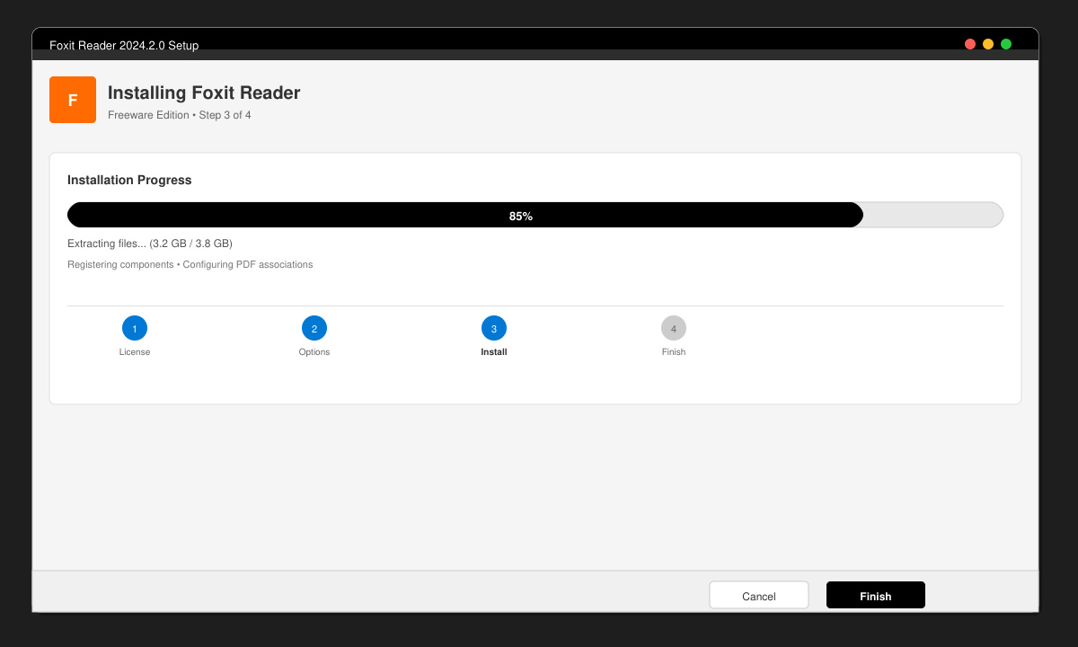 Installation wizard screen showing progress and the final launch option