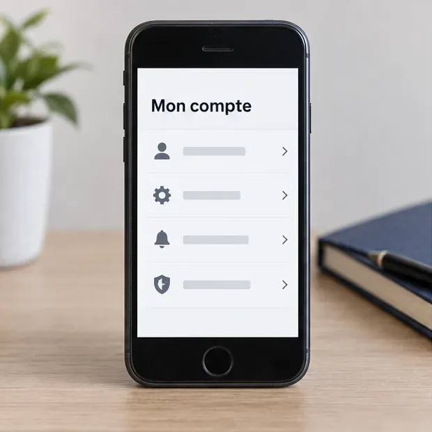 Ancien smartphone affichant la rubrique Mon compte de l’application France Identité, avec plusieurs lignes de réglages