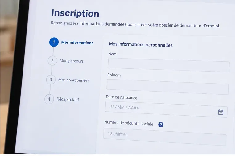 Formulaire numérique montrant des champs d’identité, de date de naissance et de numéro de sécurité sociale
