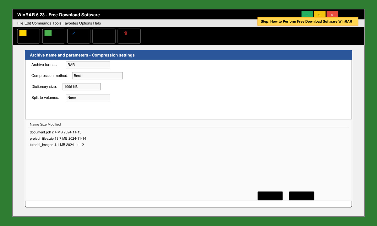 WinRAR main window open after installation showing the compression options menu