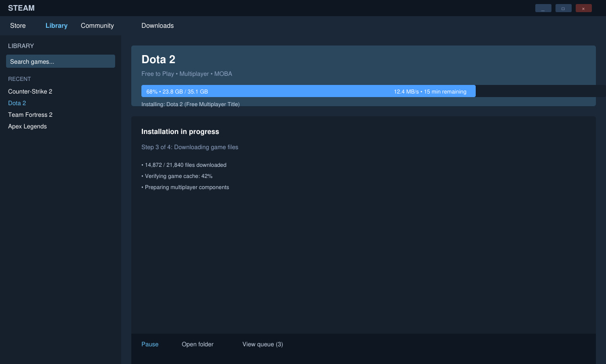 Steam download progress for a Free Game on Steam Multiplayer