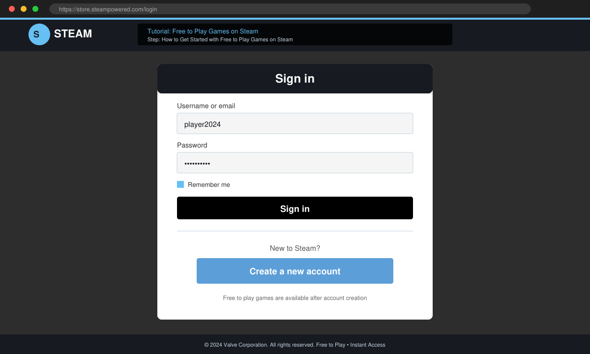 Screenshot of the Steam login screen with the Create Account button highlighted