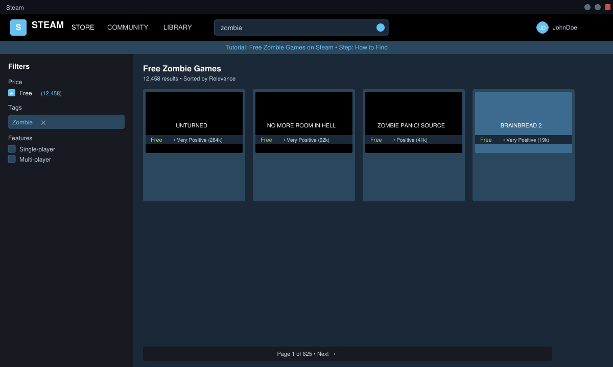 Screenshot of Steam store homepage with search bar visible