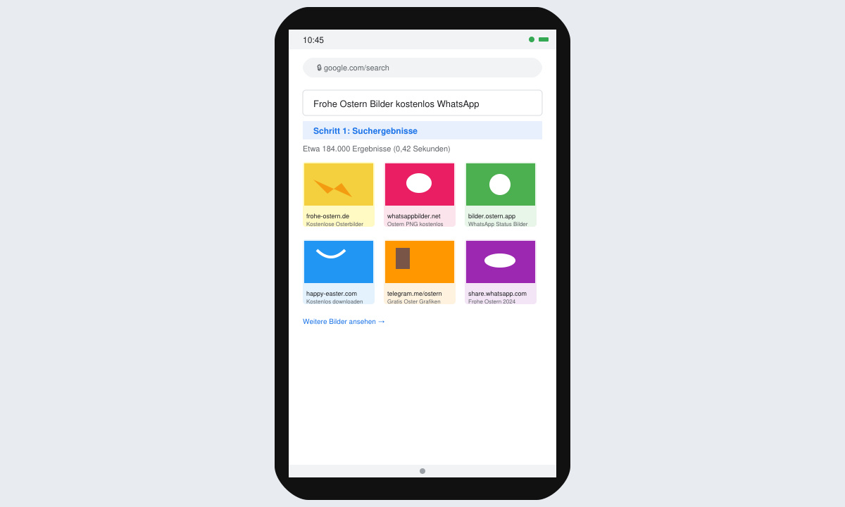 Browser auf dem Smartphone mit Suchergebnissen für Osterbilder