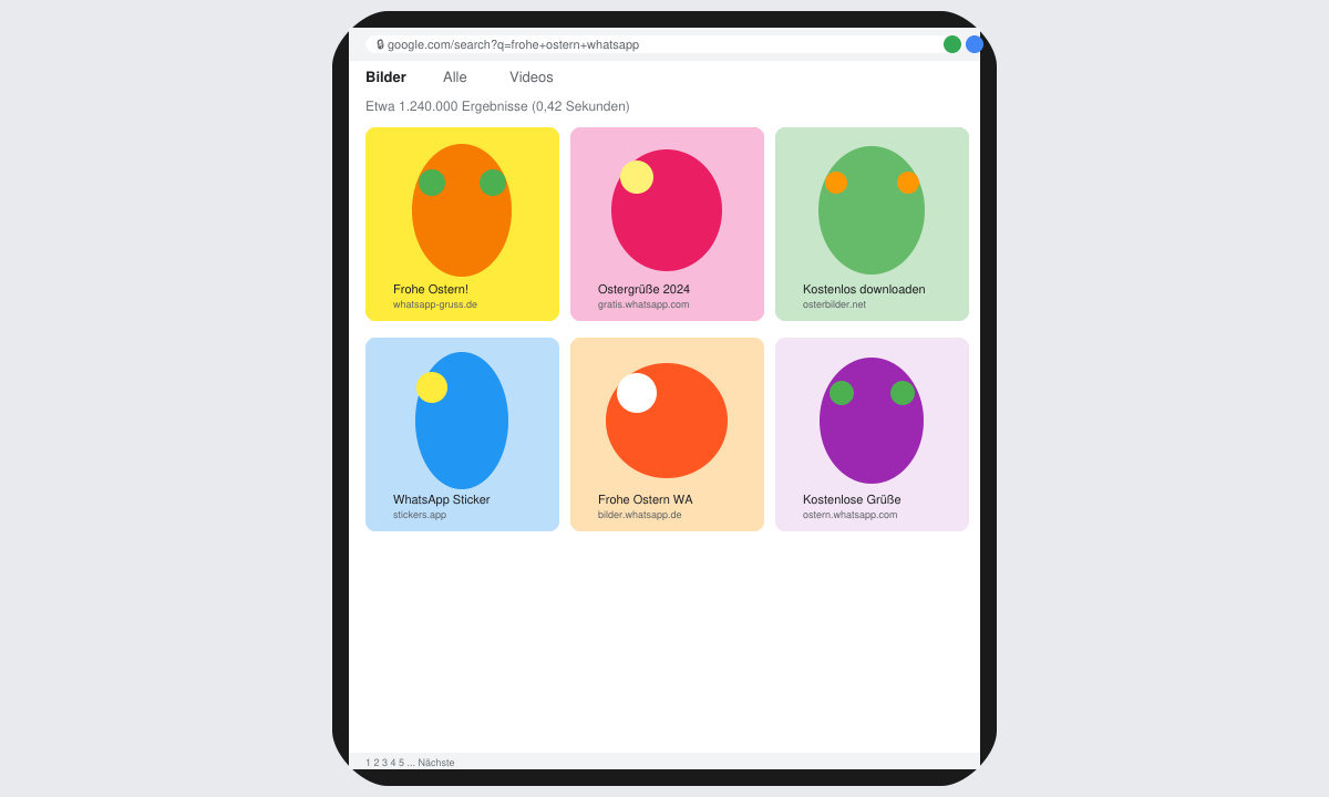 Suchergebnisse mit Osterbildern im Browser auf einem Handy