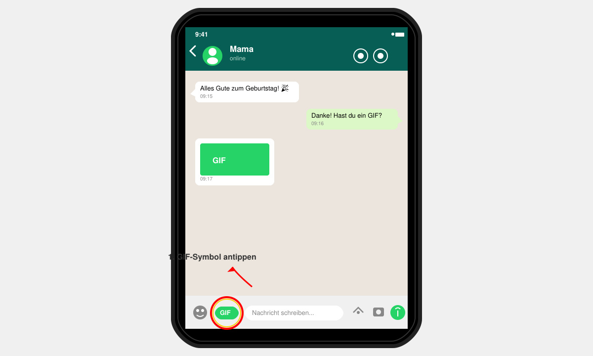 GIF-Symbol in WhatsApp Chat auswählen